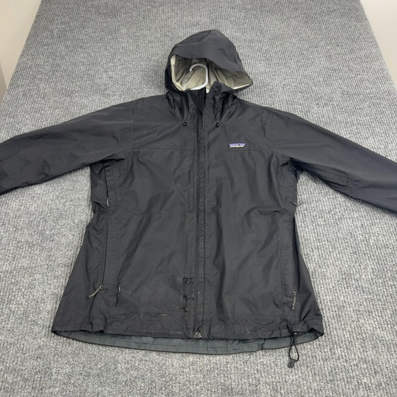 Patagonia Jackets & Blazers - Patagonia Rain Jacket Womens L Black Nylon Hooded Full Zip Gorpcore Outdoor